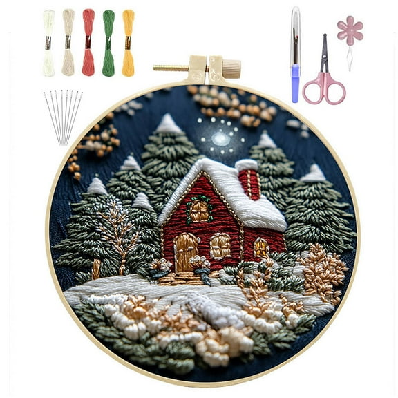 Christmas Embroidery Set for Adult Beginners, Embroidery Stitch Practice kit Include Embroidery Cloth Hoops Threads for Craft Lover Hand Stitch