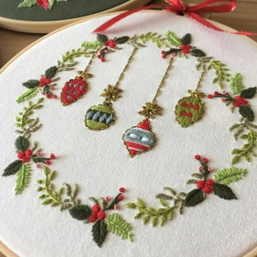 Christmas Embroidery Starter with Pattern and Instructions,Cross Stitch Kit Include Embroidery Clothes,Plastic Embroidery Hoops, Color Threads and Tools