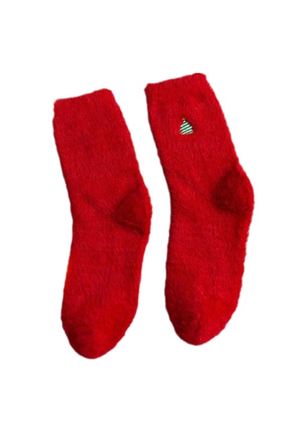 Christmas Embroidery Thermal Socks Middle Calf Length Cold Weather Protections Couple Matching Outdoor Activity
