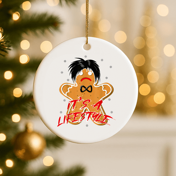Christmas Emo Heritage Dark Lifestyle Funny Gingerbread Man 2D FLAT CIRCLE Ceramic Ornament
