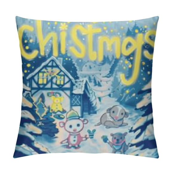 Christmas Emoji Decorative Throw Pillow Case Simplistic Style Reindeer Monkey Cat Pig Pile of Poo Faces, Cushion Cover for Couch Living Room Car,Yellow Sky Blue and White