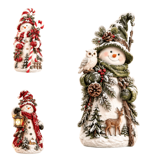 Christmas Enchanted Snowman Forest Guardian Ornament, Enchanted Winter Figurine with Nature Inspired Details for Holiday Cheer (A)