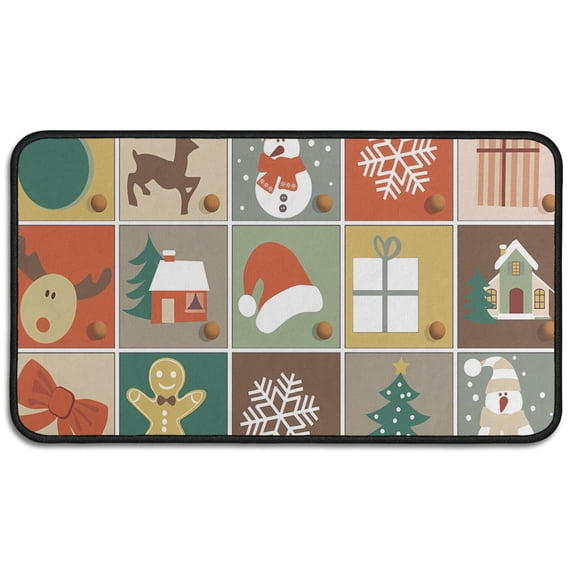 Christmas Entryway Rug 17x30 Inch, Festive Doormat with Santa Sleigh Design - Non-Slip Welcome Mat for Indoor Outdoor Holiday Decor