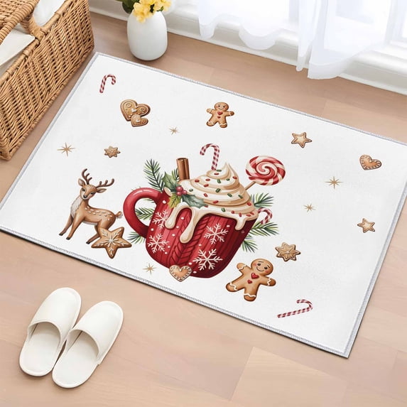 Christmas Entryway Rug 2'x3' Non Slip Front Door Mats, Xmas Deer Ice Cream Cookies Candy Pine Needles Entrance Rugs Indoor Outdoor Carpet, Washable Floor Mats Small Area Rug for Bedroom Kitchen
