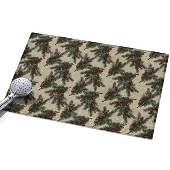 Christmas Entryway Rug 2x3ft Washable Non Slip Bathroom Rug Low Pile Soft Indoor Floor Front Door Mat Xmas Pine Cones Botanical Rustic Rectangle Area Rugs Carpet for Kitchen Office Dining Room Home