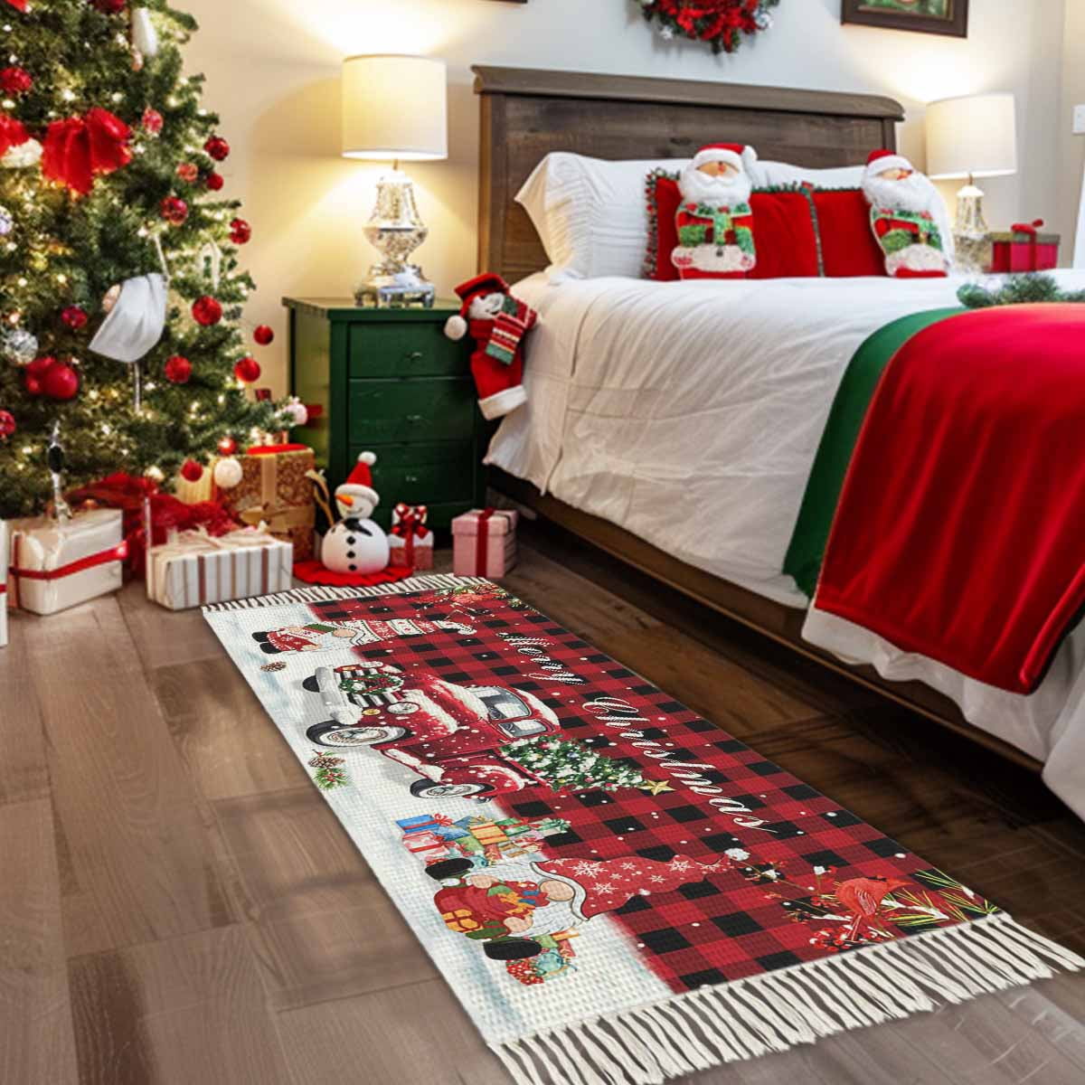 Christmas Entryway Runner Rug 2x4ft,Winter Red Truck Xmax Cardinal ...