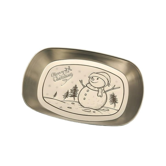 Christmas European Vintage Iron Tray Shape Fruit Tray Tinplate Small Tray Metal Snack Tray With Snowman Design For Holiday Decoration And Practical Use Easy To Carry