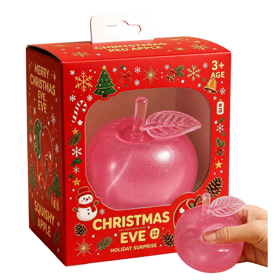 Christmas Eve Pink Apple Squishy Stress Ball, Realistic Fruit Fidget Squeeze Ball, Stress Relief Sensory Ball, Christmas Stocking Stuffer Gift for Adults