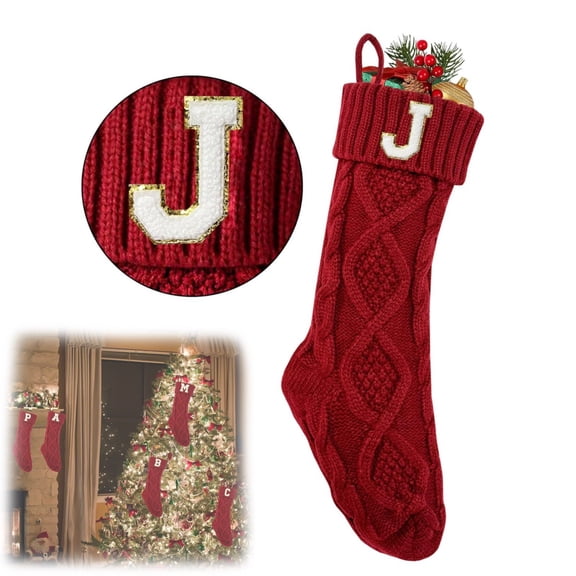 Christmas Exclusive,Letter Az Christmas Stocking Charm J,Cyenie J,Christmas Stockings Large Plush Faux Xmas Stocking with Golden Snowflake for Family Holiday Xmas Personalized Decorations