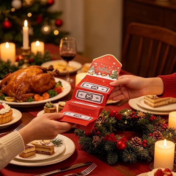 Christmas Expandable Money Foldable Pull Out Cash Gift Holiday Surprise Money Greeting Card for Christmas Gift Giving, Paper