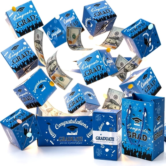 Christmas Exploding Money Gift Box – Pop Up Surprise Cash Box with Confetti, Fun Holiday Gift Idea for Kids & Adults(Blue,6PCS)