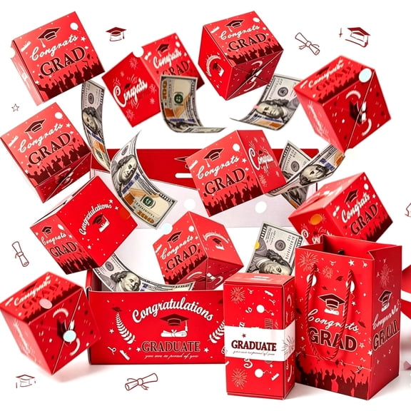 Christmas Exploding Money Gift Box – Pop Up Surprise Cash Box with Confetti, Fun Holiday Gift Idea for Kids & Adults(Red,6PCS)