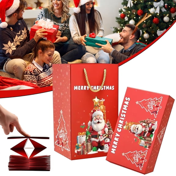 Christmas Exploding Pop Up Gift Box Kit, Xmas Pattern Foldable Surprise Box, DIY Holiday Gift Holder, Ideal Christmas Present Box for Family, Friends & Party Gift Giving 10Pcs