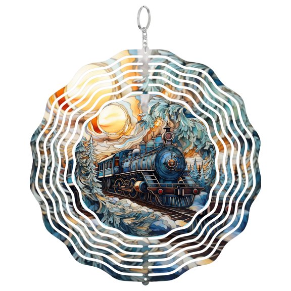 Christmas Express Steam Train 3D Wind Spinner Stainless Steel Kinetic Art Holiday Yard Art 10 Inch