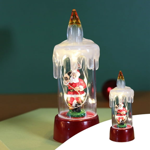 Christmas Exquisite Flameless Candles Liquid-Filled with Christmas Theme Figurine Inside Transparent LED Electric Candles Warm Glow Handheld & Portable Battery Operated Winter Home Decor for Holidays