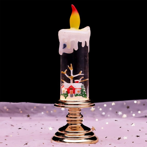 Christmas Exquisite Flameless Candles Liquid-Filled with Christmas Theme Figurine Inside Transparent LED Electric Candles Warm Glow Handheld & Portable Battery Operated Winter Home Decor for Holidays