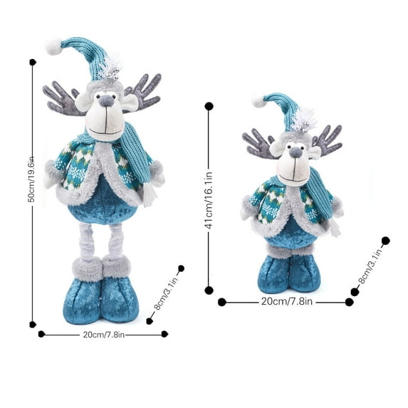 Christmas Extendable Legs Doll Handmade Christmas Standing Doll Plush Snowman with Scarf Hat Ornament for Fireplaces Decor