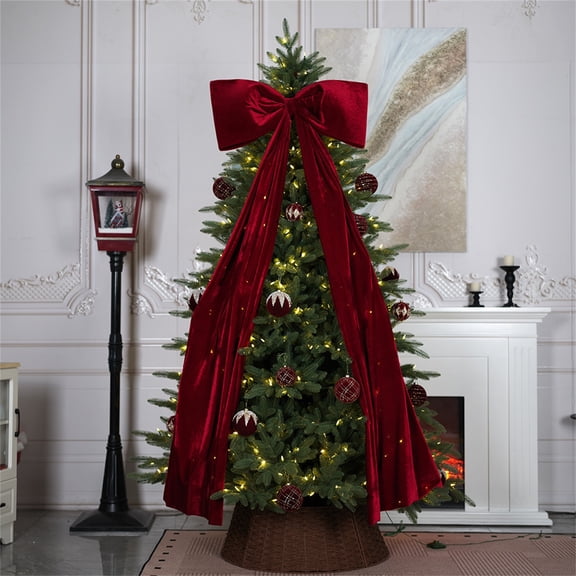 Christmas Extra-Large Velvet Bow 6ft Holiday Tree and Window Decoration, Elegant Ribbon for Front Door, Mantel, Staircase, and Garland, Classic Festive Dcor for Christmas Party