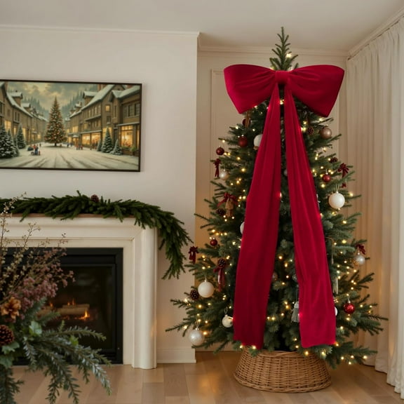 Christmas Extra Large Velvet Bow,Large Red Velvet Christmas Bow,Christmas Decoration,Giant Xmas Tree Topper Bow for Wreath Wall Window Mantle Backdrop Birthday Wedding Party Decor,Red,19.69x70.87"