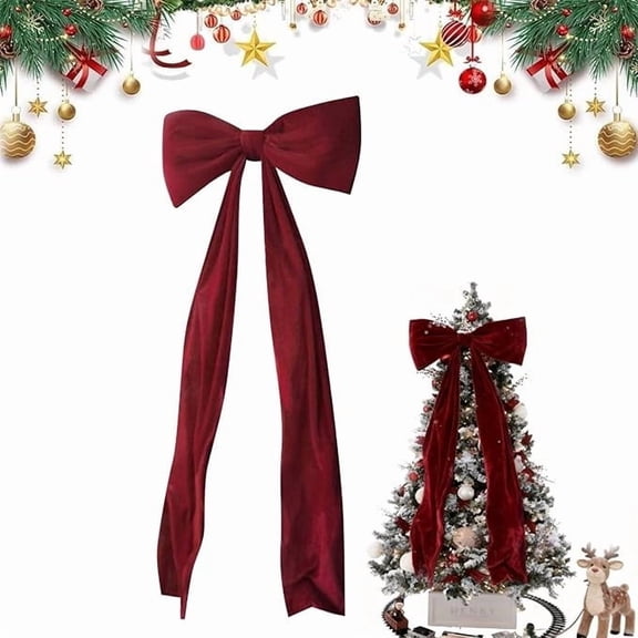 Christmas Extra Large Velvet Bows Christmas Tree Topper Decor,20 x 71 Inches Giant Xmas Tree Toppers Bows with Long Tails - for Xmas Tree, Wreath, Fireplace Mantel Decorations