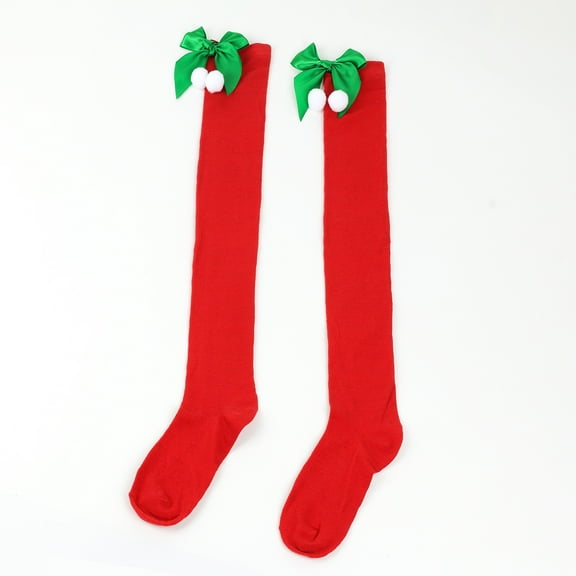 Christmas F Women's Over the Knee Socks Winter Stockingschristmas Bow Hairball Thigh High Long Stockings Over Knee Socks Christmas Cosplay Party Costumes Socks Knee High Long Striped Stocking Socks