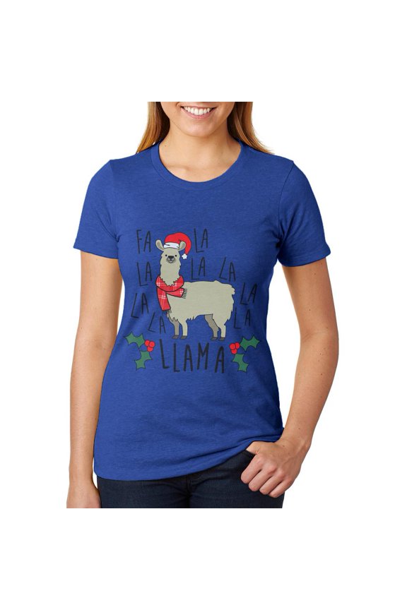 Christmas Fa La Llama Juniors Soft Heather T Shirt Heather Royal 2XL
