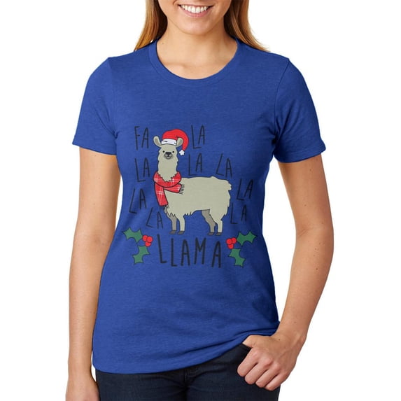 Christmas Fa La Llama Juniors Soft Heather T Shirt Heather Royal SM