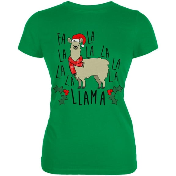 Christmas Fa La Llama Juniors Soft T Shirt Irish Green SM