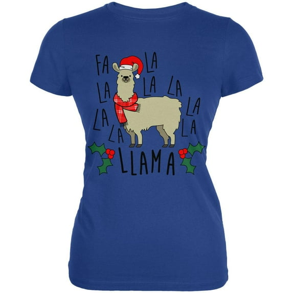 Christmas Fa La Llama Juniors Soft T Shirt Royal LG