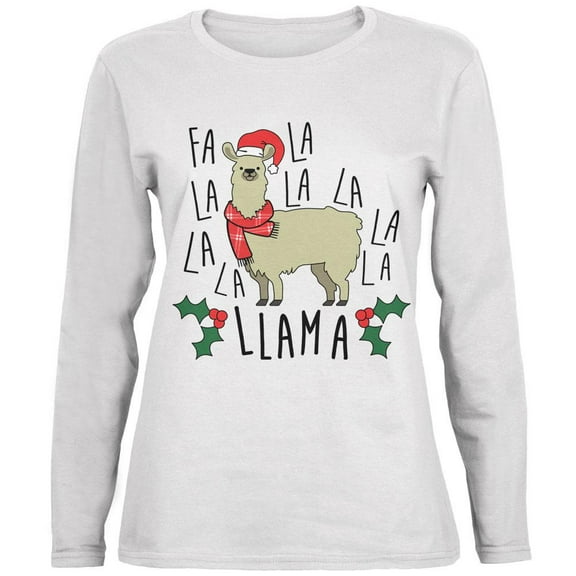 Christmas Fa La Llama Ladies' Relaxed Jersey Long-Sleeve Tee White 2XL