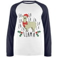 thumbnail image 1 of Christmas Fa La Llama Mens Long Sleeve Raglan T Shirt White-Navy SM, 1 of 1
