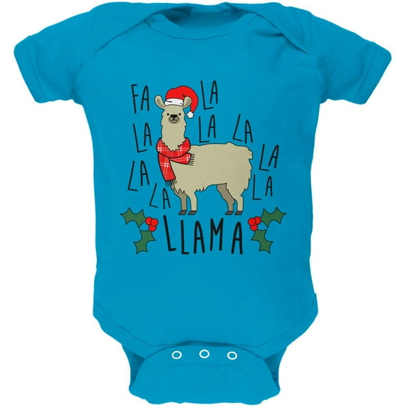 Christmas Fa La Llama Soft Baby One Piece Turquoise 3-6 M