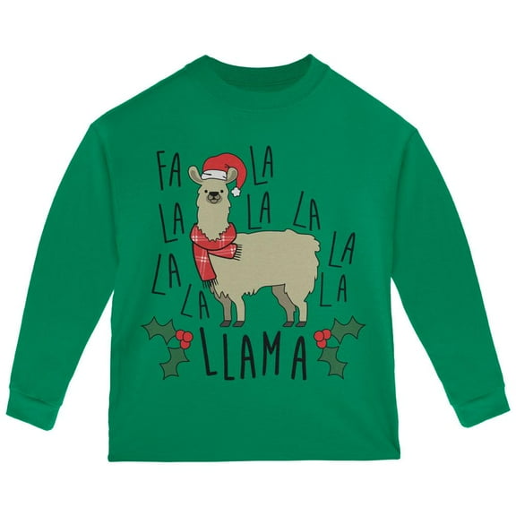 Christmas Fa La Llama Toddler Long Sleeve T Shirt Green 3T