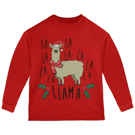 Christmas Fa La Llama Toddler Long Sleeve T Shirt Red 4T