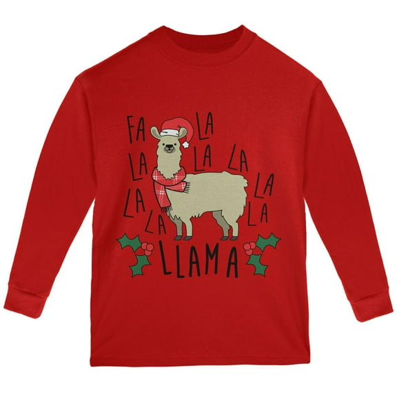 Christmas Fa La Llama Youth Long Sleeve T Shirt Red Youth X-SM