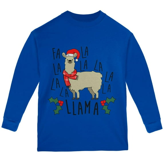 Christmas Fa La Llama Youth Long Sleeve T Shirt Royal YSM