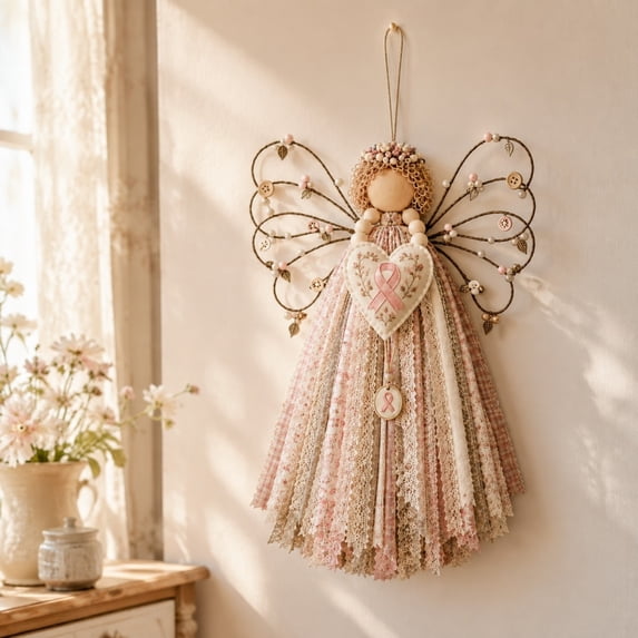 Christmas Fabric Angel Hanging DIY Craft Kit, Handmade Ornament Project for Holiday Wall and Tree Decor, Design D, 6.30 in