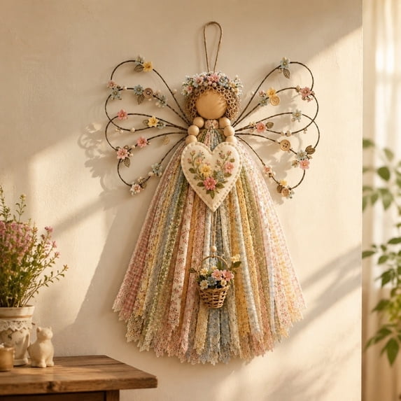 Christmas Fabric Angel Hanging DIY Craft Kit, Handmade Ornament Project for Holiday Wall and Tree Decor, Design E, 6.30 in