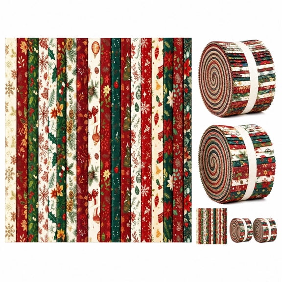 Christmas Fabric Bundle, 100% Cotton Quilting Fabric for Sewing & Diy Patchwork Projects, 40 Piece Precut Fabric Squares for Crafts and Holiday Gifts, 44 X 2.5 Inch Jelly Roll
