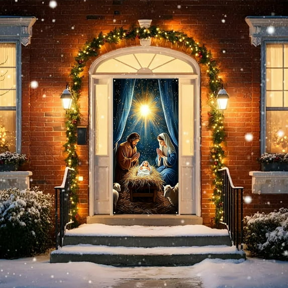 Christmas Fabric Door Wrap - Door Cover for Indoor/Outdoor Decor 70.8x35.4in, Holiday Decor for Christmas Parties, School Events & Birthday Celebrations, Merry Christmas & Happy New Year Theme