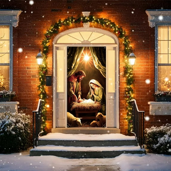 Christmas Fabric Door Wrap - Door Cover for Indoor/Outdoor Decor 70.8x35.4in, Holiday Decor for Christmas Parties, School Events & Birthday Celebrations, Merry Christmas & Happy New Year Theme