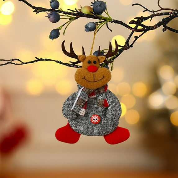 Christmas Fabric Elk Hanging Ornaments with String, Mini Hanging Pendant Decoration for Party Festival Xmas Tree Car