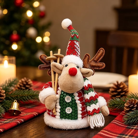 Christmas Fabric Figurines Set, Santa Snowman and Reindeer Tabletop Ornaments, Xmas Doll Decorations for Holiday Mantel Shelf Display
