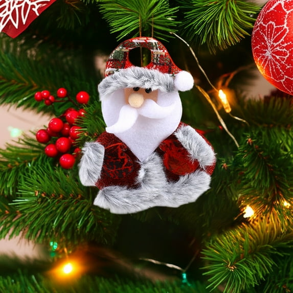 Christmas Fabric Pendant, Christmas Tree Hanging Decorations, Small Doll Christmas Ornament with Pom-Pom Accents and Hanging String, Soft Furry Fabric Material, Cozy Holiday Decor for Home and Office