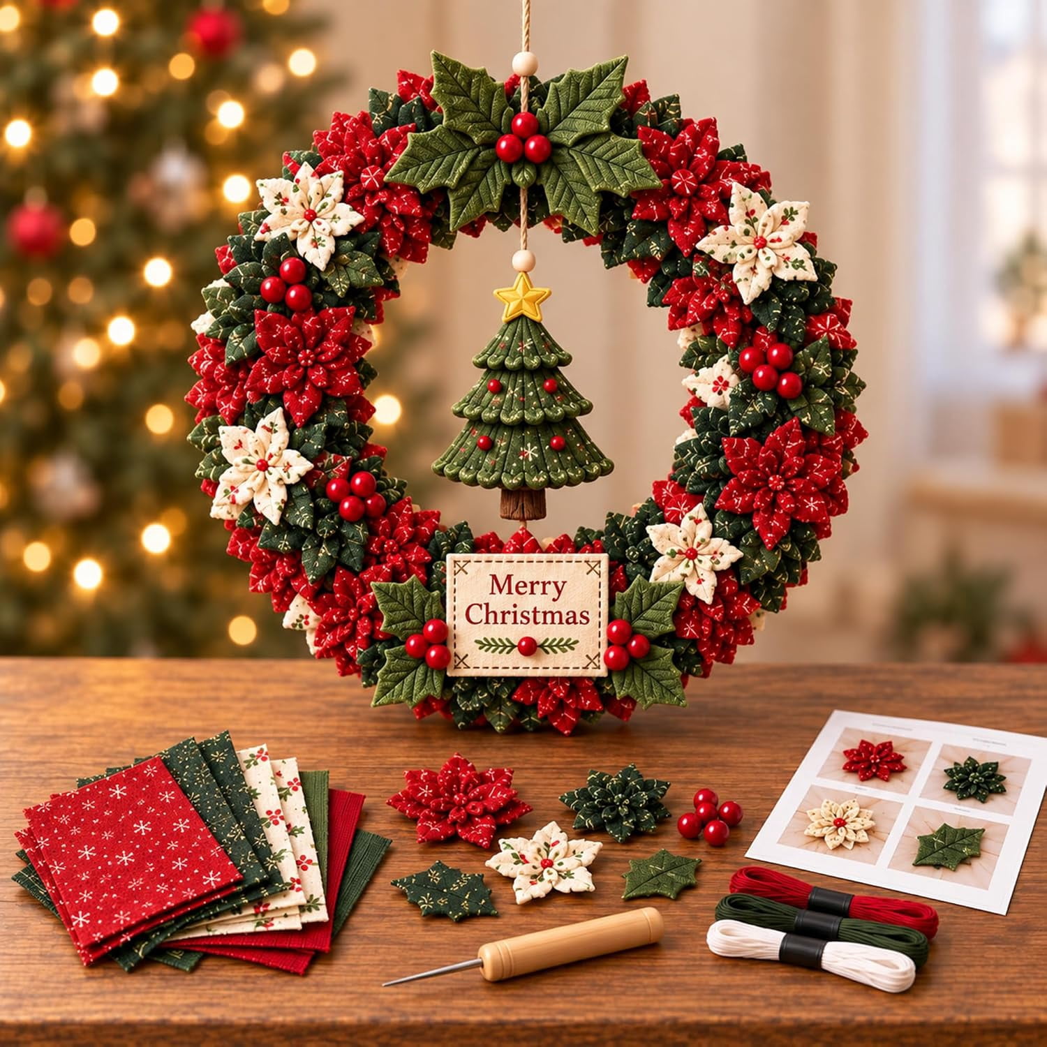 Christmas Fabric Poke Wreath DIY Kit, 3D No Sew Wreath Making Craft Set ...