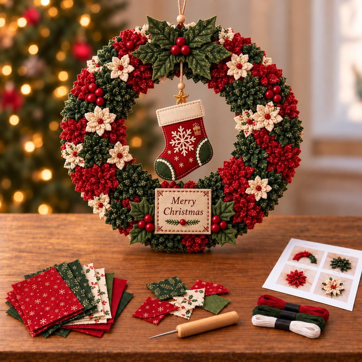 Christmas Fabric Poke Wreath DIY Kit, 3D No Sew Wreath Making Craft Set ...