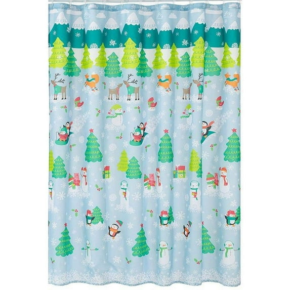 Christmas Fabric Shower Curtain Fun Holiday Pattern