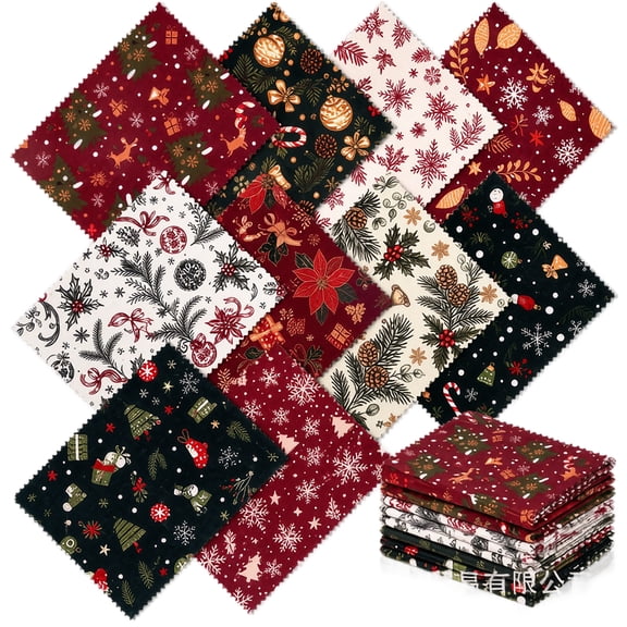Christmas Fabric Squares, 10 Pcs Pre Cut Printed Cotton Fabric Bundle, 20×25cm Seasonal Fabric Scraps For Patchwork Quilting And DIY Sewing