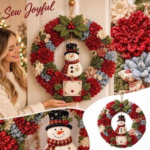 Christmas Fabric Wreath DIY Kit, 3D Fabric Poke Art Craft Kit, Beginner-Friendly Holiday Wreath Making Kit & Door Decor - Snowman
