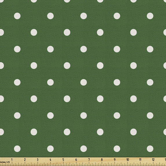 Ambesonne Christmas Fabric by the Yard Upholstery, Vintage Dots, 1 Yard, Green and White